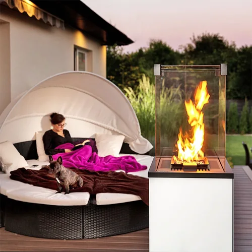 Kratki Mini Real Flame Patio Heater - White Glass Base Panels - Manual