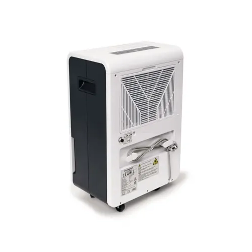 Brolin BR60CR smart heavy duty dehumidifier shown next to 183cm scale silhouette
BR60CR dehumidifier with water tank drawer open
Front view of Brolin BR60CR smart heavy duty dehumidifier
Side view of Brolin BR60CR smart heavy duty dehumidifier with carry handles
Alternate front view of Brolin BR60CR smart dehumidifier
Rear view of Brolin BR60CR smart heavy duty dehumidifier with drainage hose and vents