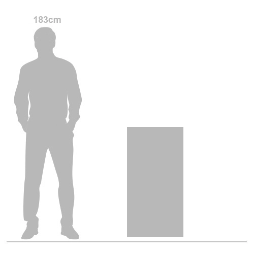 Winterwarm Boxer cabinet heater shown next to 183cm scale silhouette
Winterwarm Boxer cabinet heater angled view with front louvres
